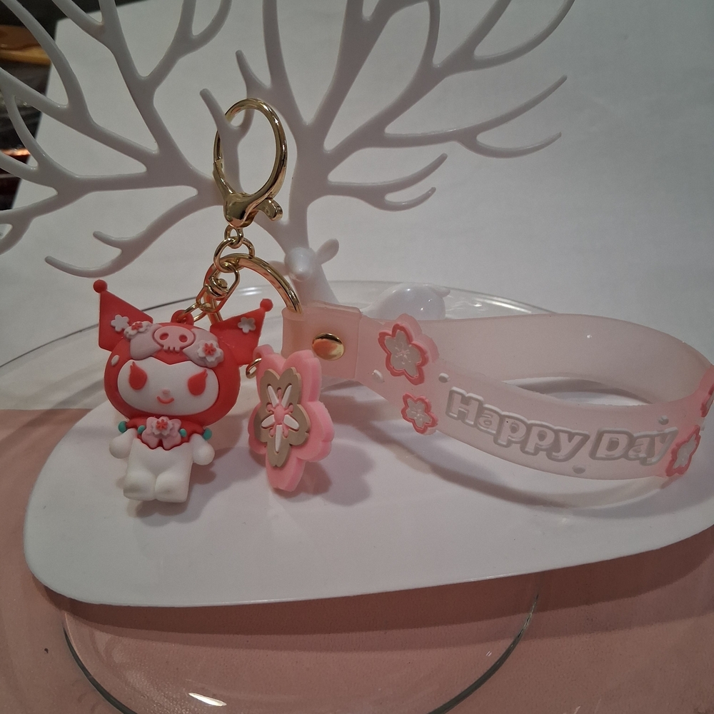 Cute Pink and Red Keychain with Bracelet